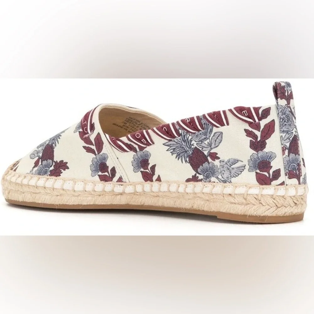 TORY BURCH Grosgrain Whipstitch Floral Imperial Garnet Espadrilles Flat,Sz 7,NIB
